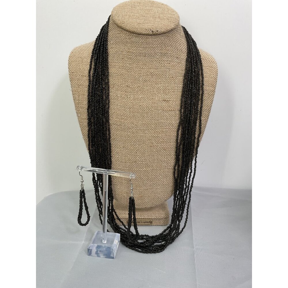 Black Beaded Necklace & Earring Set By Paparazzi